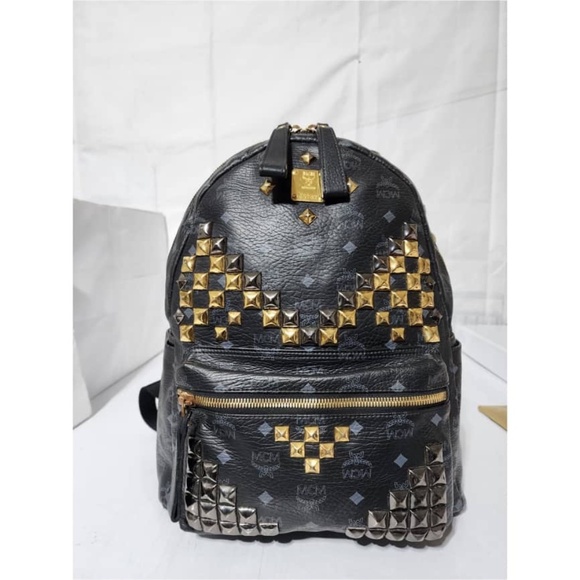 Authentic MCM Visetos Studded Large Stark M Backpack Black - Picture 1 of 15